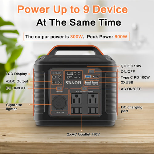 300W Portable Power Station 296Wh 80000mAh Solar Powered Generator