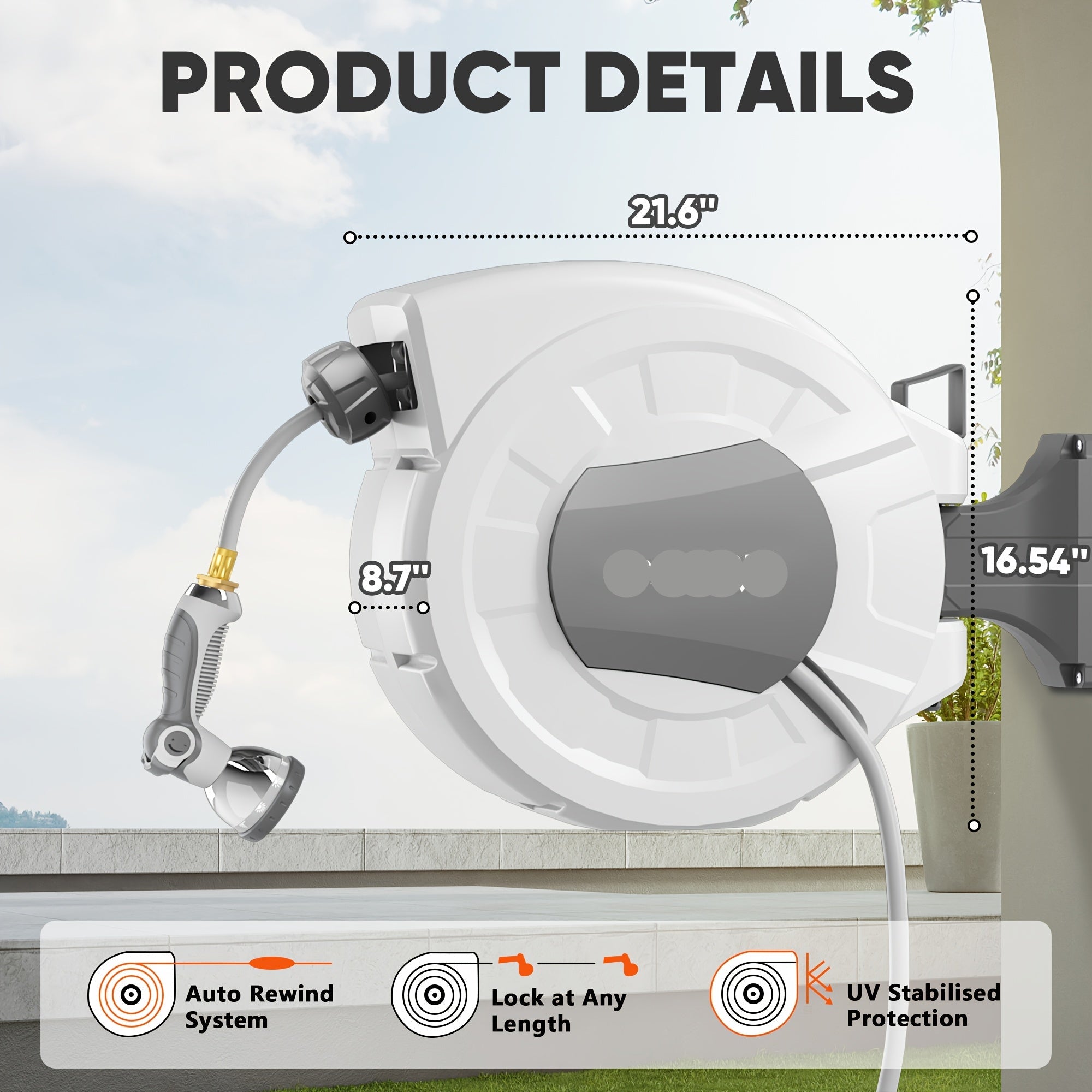40/100/110/130FT X 1/2" Retractable Garden Hose Reel