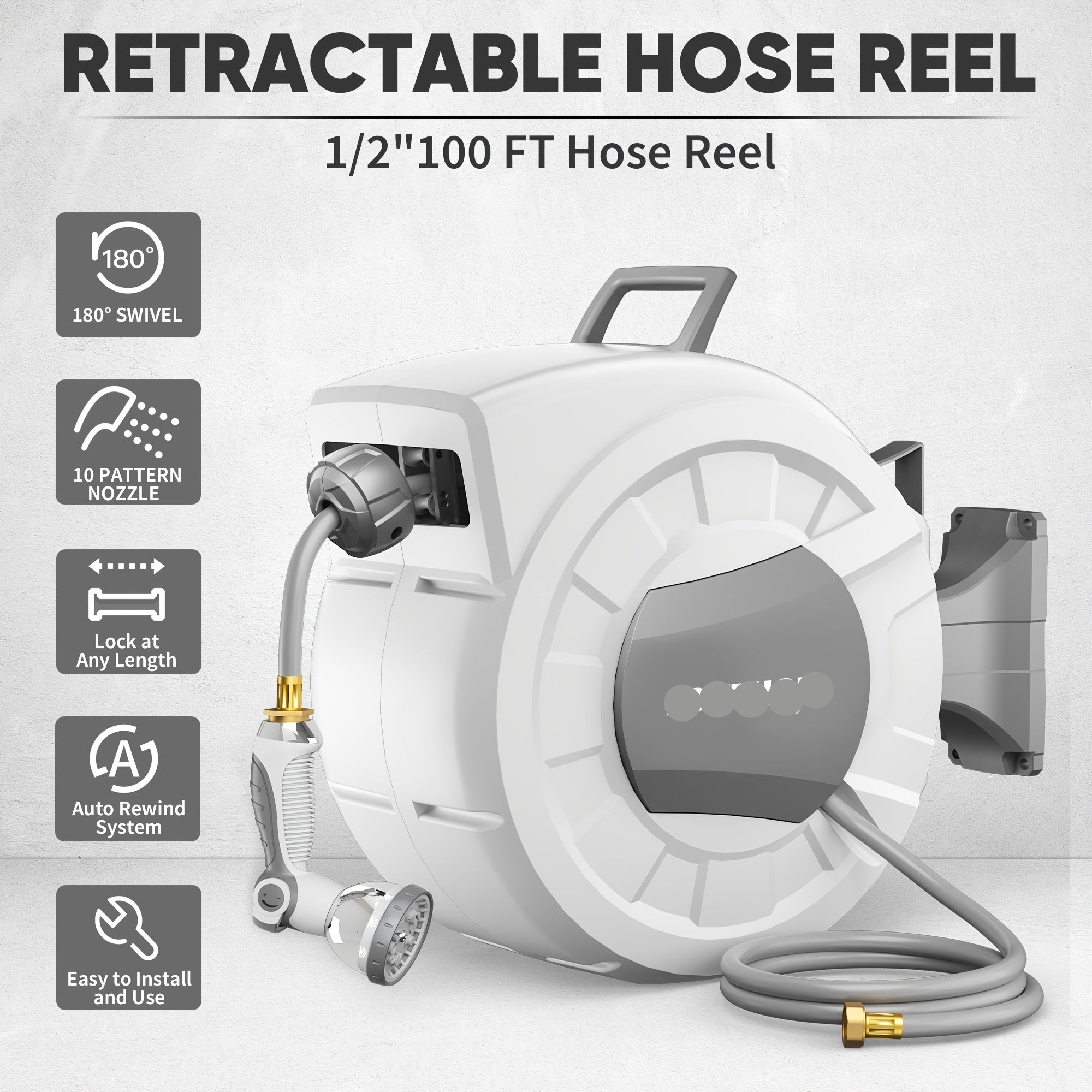 40/100/110/130FT X 1/2" Retractable Garden Hose Reel